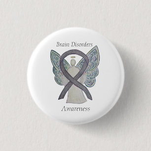 Brain Disorders Silver Awareness Ribbon Angel Pin