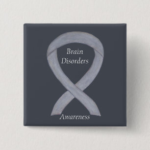Brain Disorders Silver Awareness Ribbon Custom Pin