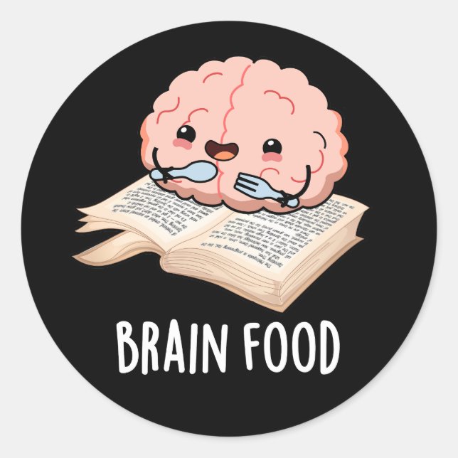 Brain Food Funny Anatomy Pun Dark BG Classic Round Sticker (Front)