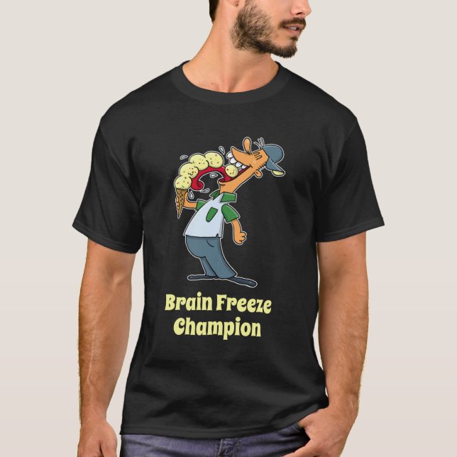 Brain Freeze Champion Ice Cream Funny Cartoon T-Shirt (Front)