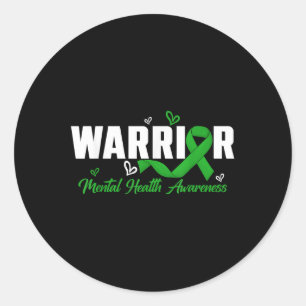 Brain Illness Mental Health Awareness Warrior Gree Classic Round Sticker