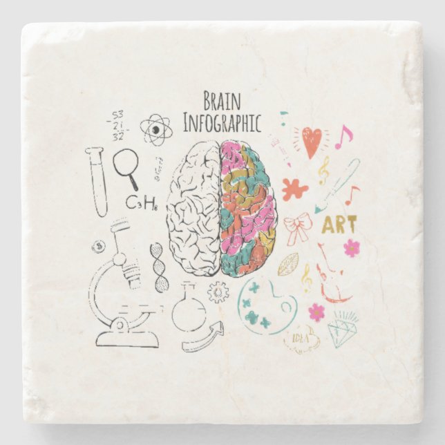 Brain Infographic Stone Coaster (Front)