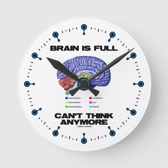 Brain Is Full Can't Think Anymore (Brain Anatomy) Round Clock (Front)