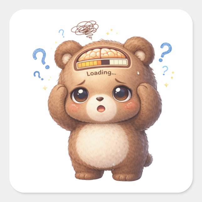 Brain Loading Cute Bear Sticker (Front)