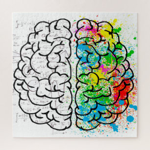 Brain mind psychology idea drawing jigsaw puzzle