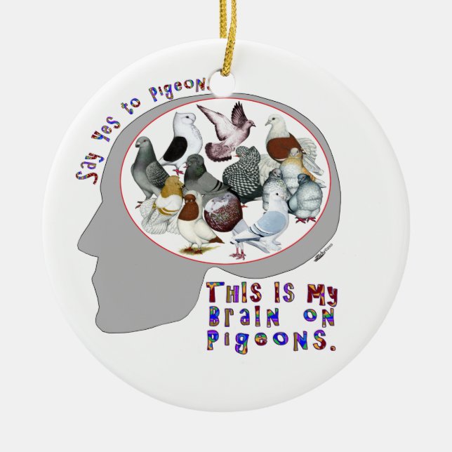 Brain On Pigeons Ceramic Ornament (Front)