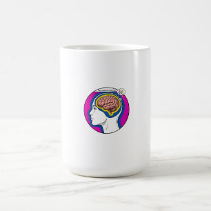 Brain profile human head pink blue circle. coffee mug