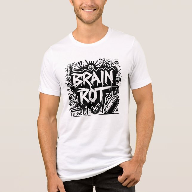 Brain Rot Graffiti | Black & White Street Art Tri-Blend Shirt (Front)