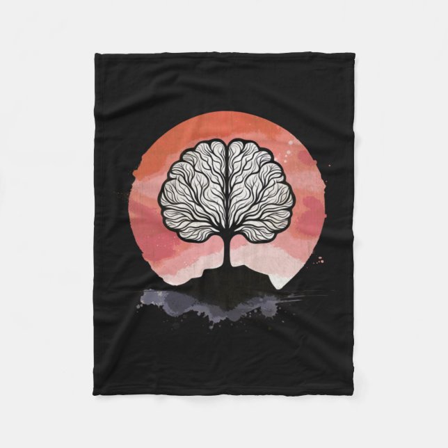 Brain Tree Sunset Artwork  Fleece Blanket (Front)