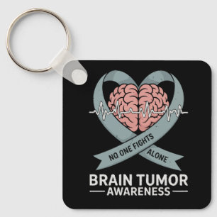 Brain Tumor Awareness Gray Ribbon Brain Heart Key Ring