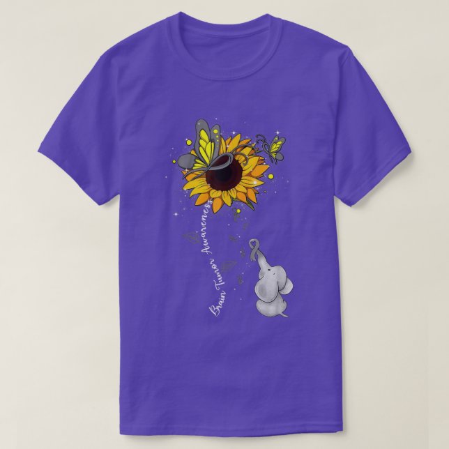 Brain Tumor Awareness Sunflower Elephant Men Women T-Shirt (Design Front)