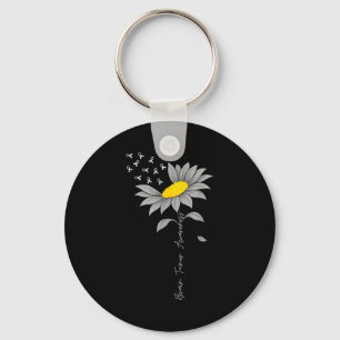 Brain tumor awareness sunflower gray ribbon brain key ring