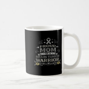 Brain tumor awareness warrior mom gray ribbon coffee mug