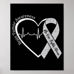Brain Tumour Awareness Heart Brain Cancer Grey Poster