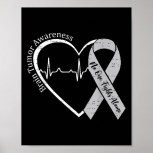 Brain Tumour Awareness Heart Grey Ribbon Men Women Poster