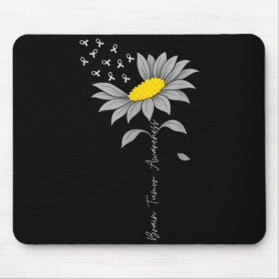Brain tumour awareness sunflower grey ribbon brain mouse pad