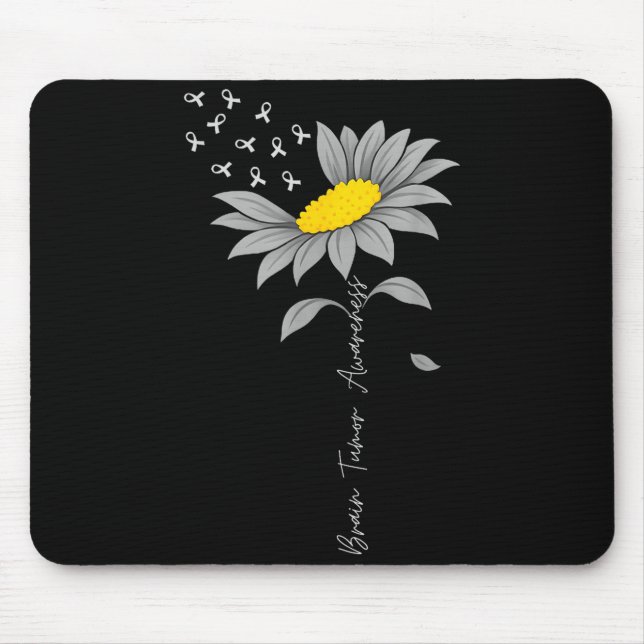 Brain tumour awareness sunflower grey ribbon brain mouse pad (Front)