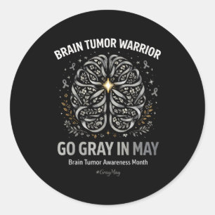 Brain tumour awareness wear grey in may strong classic round sticker