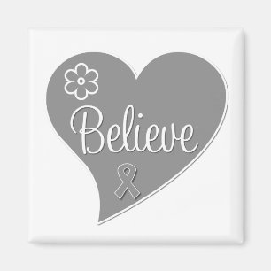 Brain Tumour Believe Grey Heart Magnet