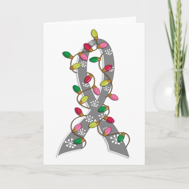 Brain Tumour Christmas Lights Ribbon Holiday Card (Front)