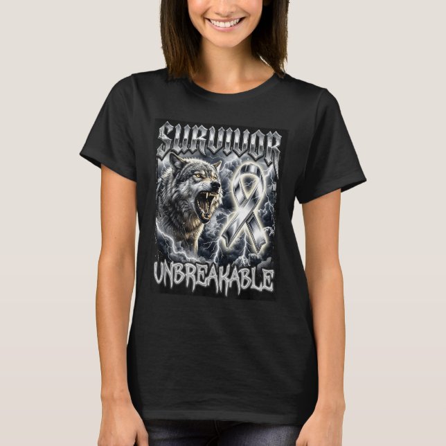 Brain tumour survivor unbreakable wolf bootleg gre T-Shirt (Front)