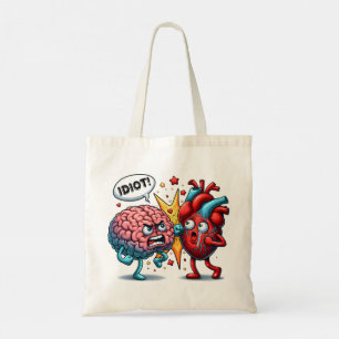 Brain vs heart funny emotions tote bag
