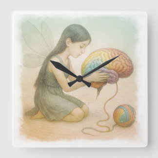 Brain-Weaving Winged Fairy Square Wall Clock