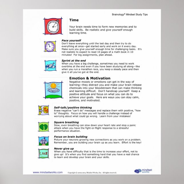 Brainology® Poster 7: Managing Time and Emotions (Front)