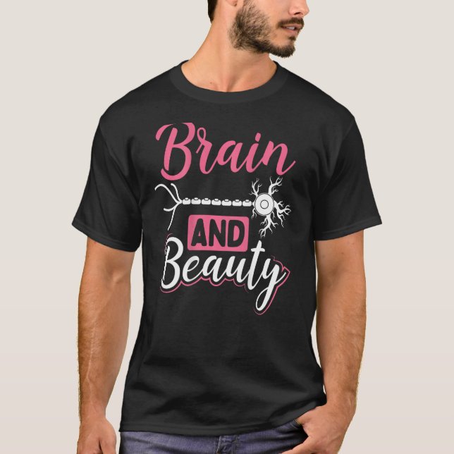 Brains And Beauty Backprint Biology Teacher T-Shirt (Front)