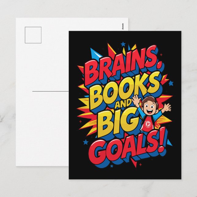 Brains Books and Big Goals - Fun Back-to-School Holiday Postcard (Front/Back)