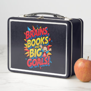 Brains Books and Big Goals - Fun Back-to-School Metal Lunch Box