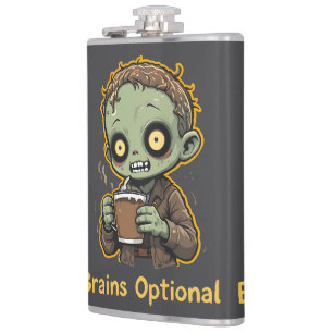 Brains Optional Zombie Coffee Funny Cute Undead Hip Flask