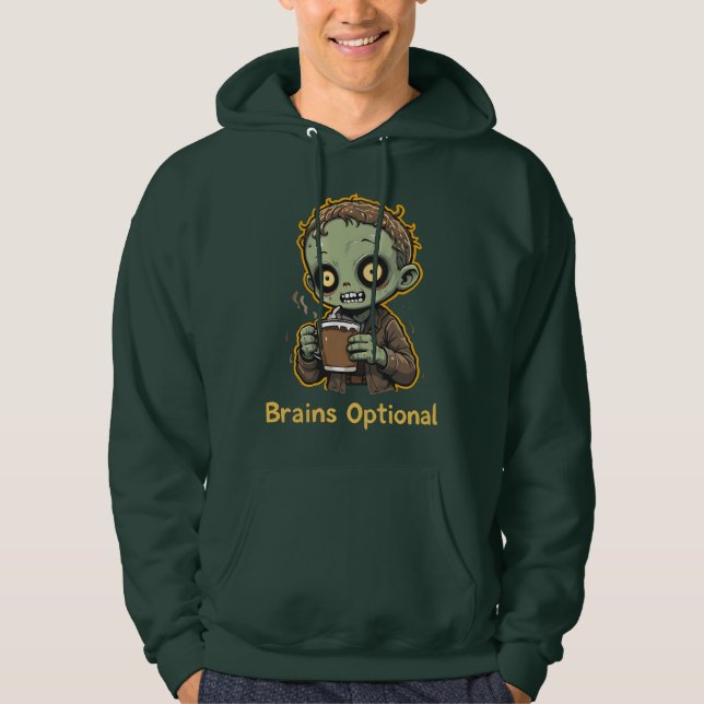 Brains Optional Zombie Coffee Funny Cute Undead  Hoodie (Front)