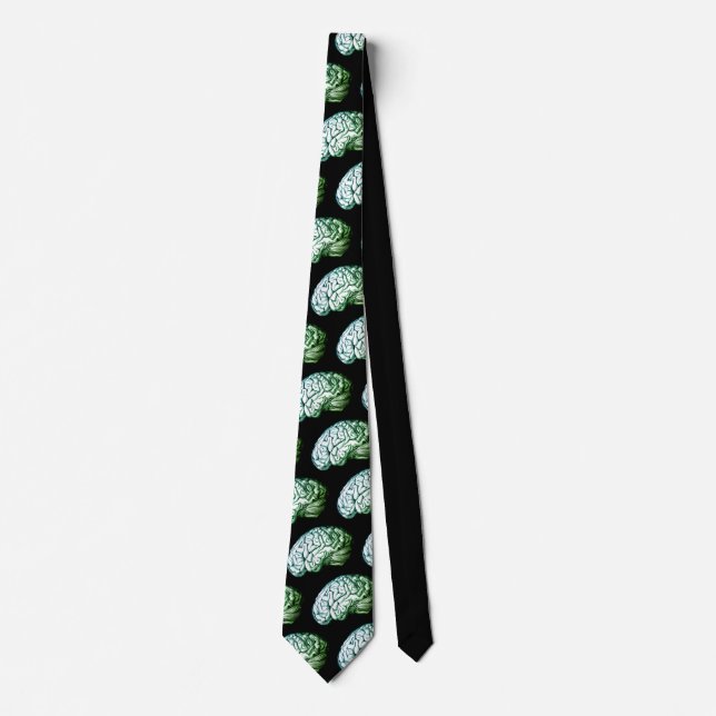 Brains Vintage Print Zombie Green & Black Necktie (Front)