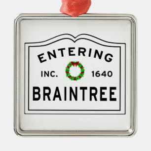 Braintree, MA Holiday Wreath Metal Ornament