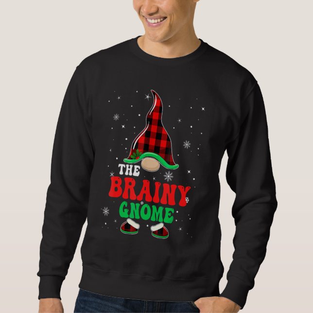 Brainy Gnome Buffalo Plaid Matching Family Christm Sweatshirt (Front)