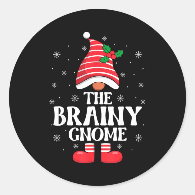 Brainy Gnome Christmas Family Matching Group Funny Classic Round Sticker (Front)