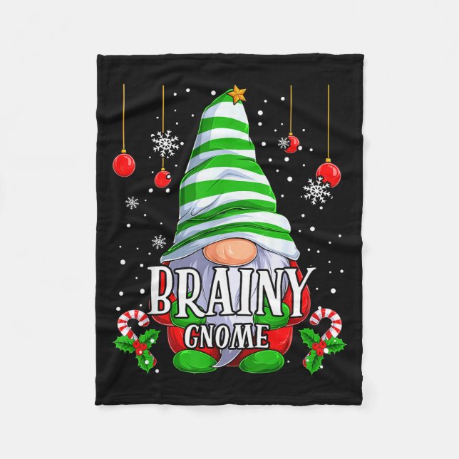 Brainy Gnome Christmas Pajamas Matching Family Gro Fleece Blanket (Front)