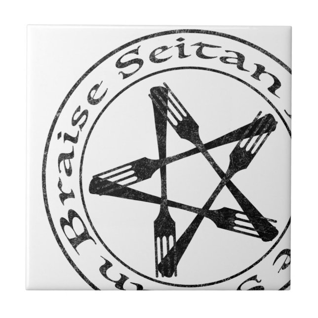 Braise Seitan Vegan Pentagram (dark version) Ceramic Tile (Front)