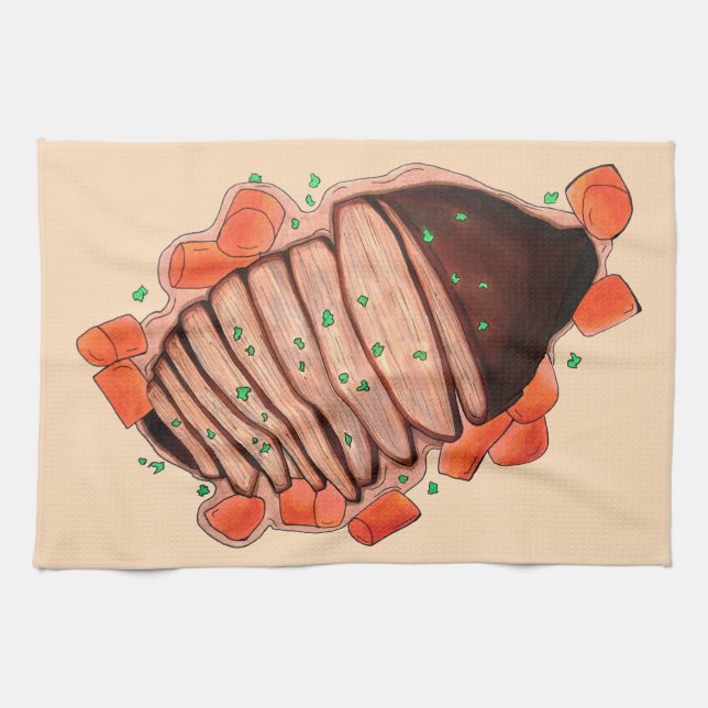 Braised Beef Brisket Jewish Cooking Holiday Food Tea Towel (Horizontal)