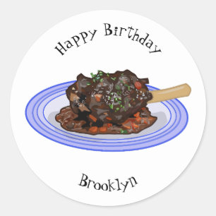  Braised lamb shank cartoon illustration  Classic Round Sticker