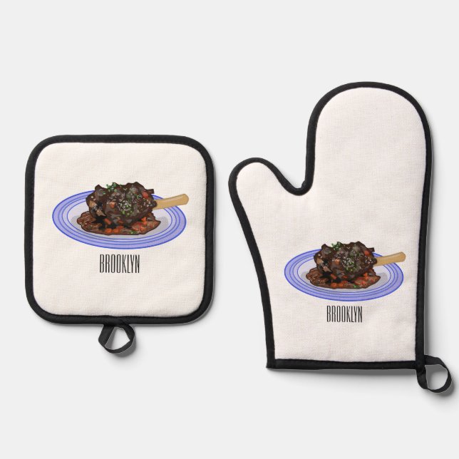  Braised lamb shank cartoon illustration  Oven Mitt & Pot Holder Set (Front)