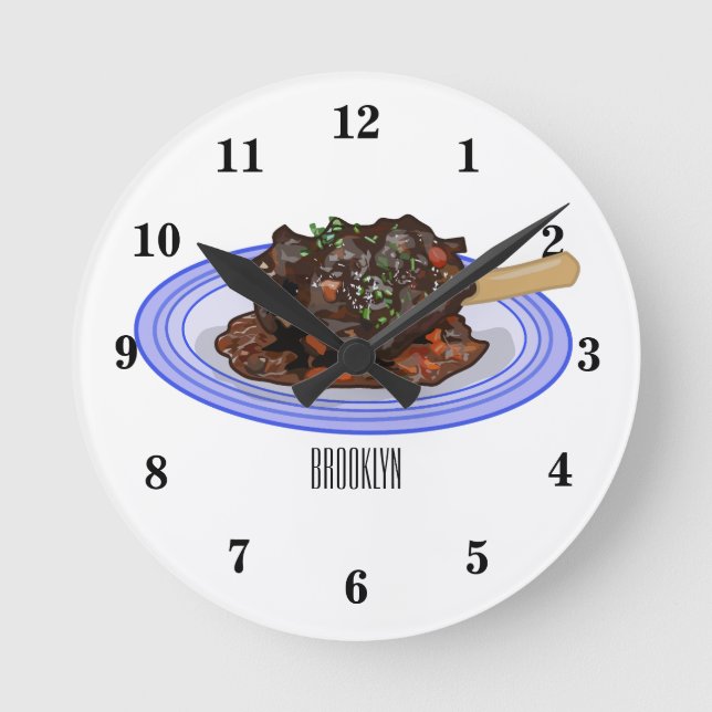  Braised lamb shank cartoon illustration Round Clock (Front)