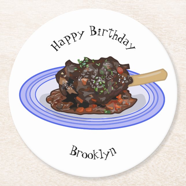  Braised lamb shank cartoon illustration  Round Paper Coaster (Front)