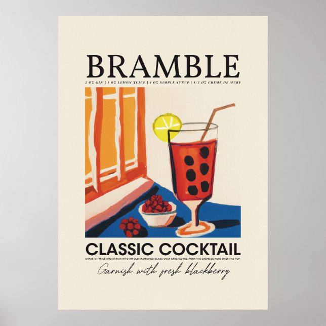 Bramble Classic Cocktail Recipe Abstract Retro Poster (Front)
