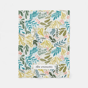 Bramble Festive Botanical Custom Name Fleece Blanket