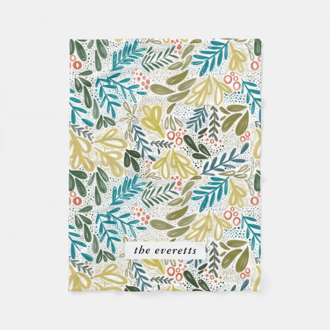Bramble | Festive Botanical Custom Name Fleece Blanket (Front)