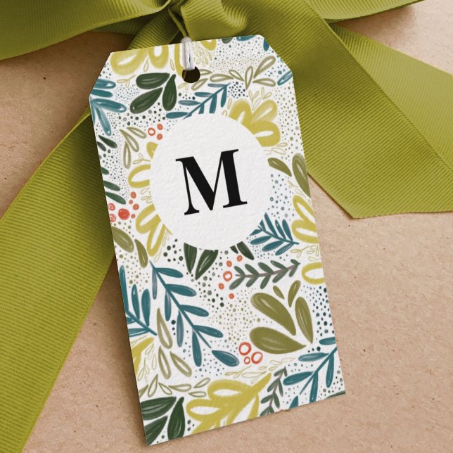 Bramble | Festive Botanical Monogram Gift Tags (Watercolor botanical festive bramble holiday gift tag.)