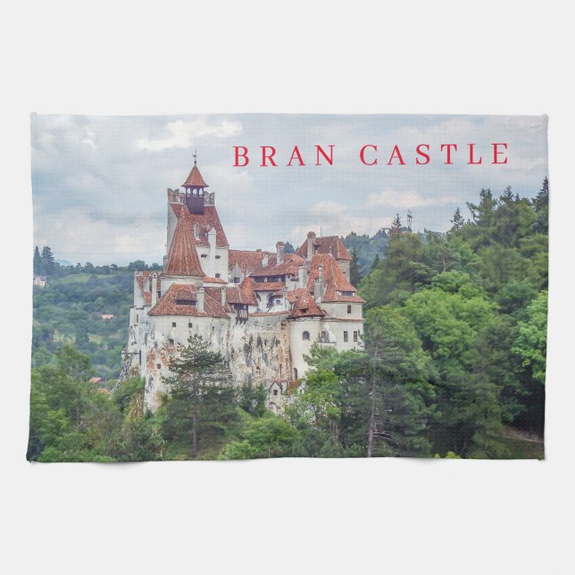 Bran Castle panoramic view tea towel (Horizontal)