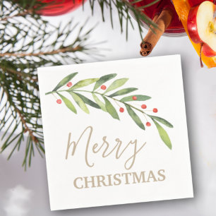 Branch and Berries Merry Christmas Napkin